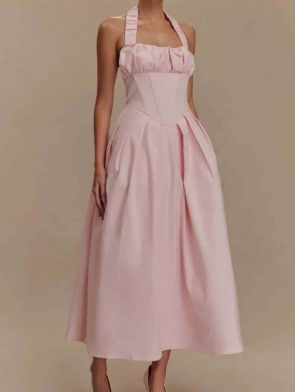 Meshki Candy Halter Midi Dress Ballet Pink L NWT Pockets Corset Garden Party
